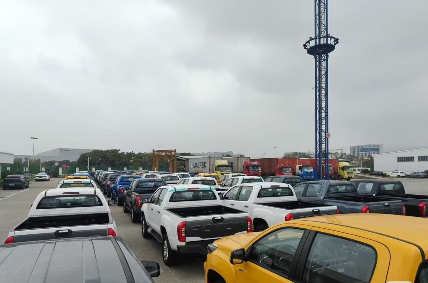 Vehicles staged at the port before loading